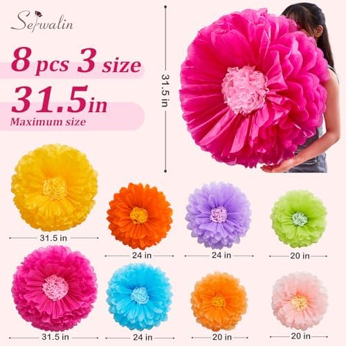 Serwalin 8 Pcs 31.5*24*20" Colorful Giant Paper Flowers Decoration for Wall - Image 2