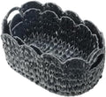 Coeusy Wicker Scalloped Basket Set of 2,Woven Storage Baskets for Shelves,Closet,Laundry,Gift,Towels,Books,Toys,Waterproof Decor Basket for Organizing,Black Oval by WEAVECOMFORTINTOEVERYCORNER