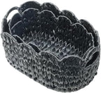 Coeusy Wicker Scalloped Basket Set of 2,Woven Storage Baskets for Shelves,Closet,Laundry,Gift,Towels,Books,Toys,Waterproof Decor Basket for Organizing,Black Oval by WEAVECOMFORTINTOEVERYCORNER