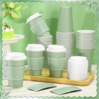 120 Pack Sage Green Coffee Cups with Lid Sleeves, Insulated To Go Paper Cup - Image 3
