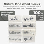 Pondering Pine Baby Milestone Blocks - Natural White Stain Pine Wood with Weeks Months Years Grade and Holidays, Newborn Weekly Monthly First Year Picture Props, 6 Block Milestones Age Set with Bag - Image 3