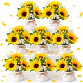 Zeyune 8 Pcs Sunflower Potted Plants Rustic Summer Spring Kitchen Wedding Table Centerpieces Silk Yellow Fake Flower with Plastic Pot for Home Bathroom Office (White, Sunflower and Baby's Breath) by Zeyune