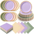 Zhehao 150 Pcs Pink Green Purple Paper Plates Napkins Serves 50 by Zhehao