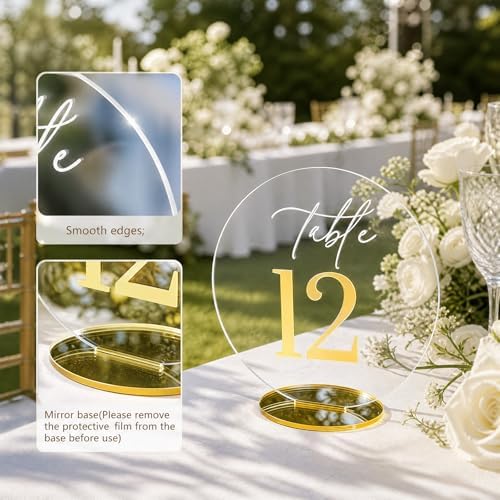 FOCHIER F Wedding Table Number 1-20 with Stand,Gold Arched Acrylic Sign with Holder for Wedding Reception,Centerpiece,Anniversary(Circular) - Image 6