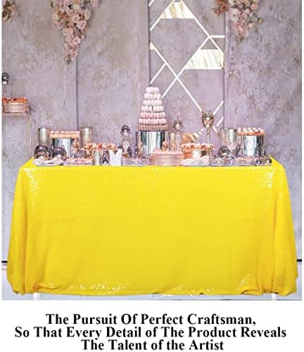 Partisout Rectangle Tablecloth 90x132 inch Sequin Table Cover Disposable Rustic Table Cloths Party Glitter Desk Cover for Party Birthday Halloween Christmas (Yellow) - Image 5