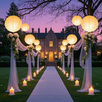 LIHAO 10’’ White Paper Lanterns with Lights, Chinese Lanterns Decorative for Party Decorations Wedding Anniversary Birthday Indoor Outdoor Home (Pack of 2) - Image 4