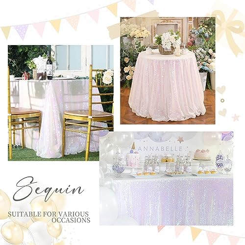 SoarDream Iridescent White Sequin Tablecloth 90"x132" Wedding Table Cloth - Image 5