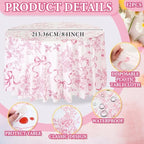 Ganeen 12 Pcs Pink Floral Bow Plastic Tablecloth 84 in Flower Round Vintage Tablecloth Disposable Round Waterproof Table Cover for Birthday Wedding Bridal Shower Baby Shower Tea Party Decoration Party - Image 4