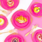 125PCS Hot Pink Plastic Plates for Wedding Party Birthday - Image 4