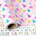 WRAPAHOLIC Jumbo Reversible Birthday Wrapping Paper - 30 Inch x 100 Feet Jumbo Roll - Pink Happy Birthday Wrapping Paper for Girls, Kids, Baby Shower by WRAPAHOLIC