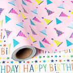 WRAPAHOLIC Jumbo Reversible Birthday Wrapping Paper - 30 Inch x 100 Feet Jumbo Roll - Pink Happy Birthday Wrapping Paper for Girls, Kids, Baby Shower by WRAPAHOLIC