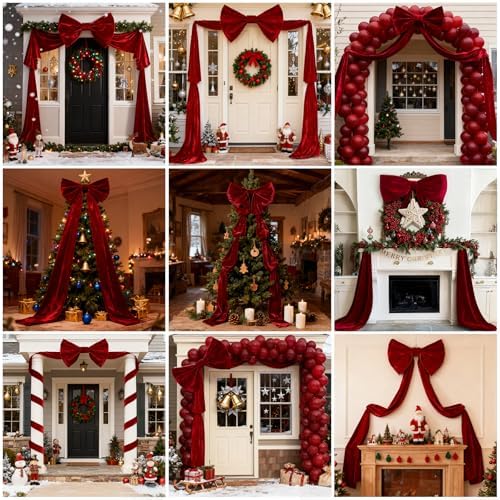 VZQI Extra Large Red Velvet Christmas Bow with Decorative Ribbon - Image 6