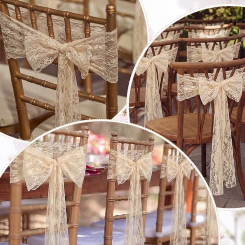 VitalCozy 50 Pack Beige lace Vintage Chair Sashes with Bows Wedding Decor - Image 6