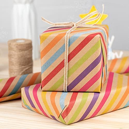 RUSPEPA Kraft Wrapping Paper Roll - Rainbow Stripe Pattern - 24 Inches x 100 Feet - Image 4