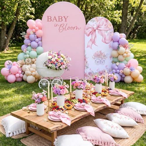 Mindsoft 2 Pcs Baby in Bloom Arch Cover Backdrop, Pink - Image 3