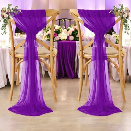 MDS Pack of 100 Chiffon Chair Sashes for Wedding & Event Décor - Purple - Image 6