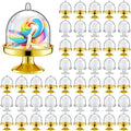 Tessco for you 48 Pcs Plastic Mini Cake Stand with Dome Lid,Gold, Clear by Tessco