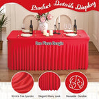 Spandex Tablecloth 8FT Rectangle Table Cover 4 Pack Red Wrinkle-Free - Image 2