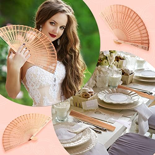 Qunclay 60 Pcs Wooden Hand Fans for Wedding Guest Favors,Delicate Style - Image 3
