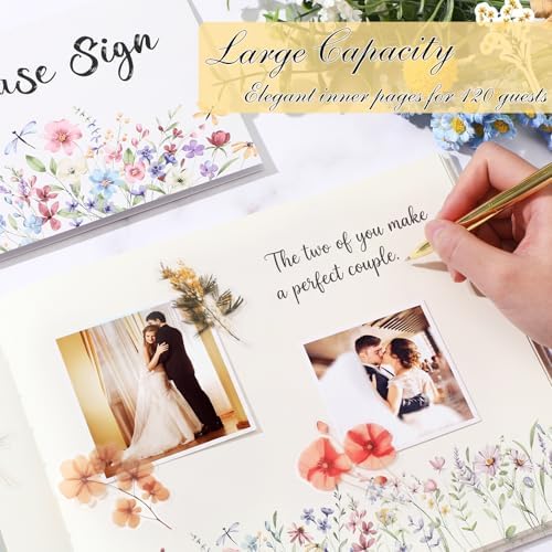 Ctosree Wildflower Baby Shower Guest Book with Pen,Colorful A,10 * 8 Inch - Image 6