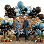 Blue Brown Balloon Garland Double Stuffed Dusty Blue Black Beige Balloons Tan Cream White Balloon Arch Kit With Ribbon Bows for Baby Shower Gender Reveal Wedding Western Birthday Party Decorations - Image 6