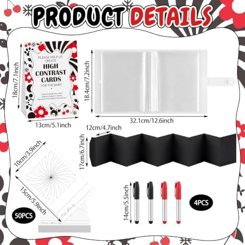 Sinload 57 Pcs Baby DIY High Contrast Card Games Set, Red,Black - Image 2