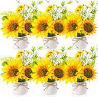 Zeyune Artificial Sunflower Potted Plants Rustic Wedding Table Centerpieces Summer Spring Kitchen Silk Yellow Flower with Plastic Pot for Home Bathroom Office Bridal Shower(6 Pcs,White,Sunflower) by Zeyune