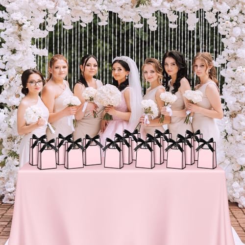 AmazingSpark 50 Pcs Pink Black Mini Gift Bags Bulk 6.3 x 3.9 x 2.8 Inch Party Favors Elegant Small Gift Bags with Handles and Ribbon Bows for Wedding Birthday Bridal Baby Shower Party Favors - Image 4