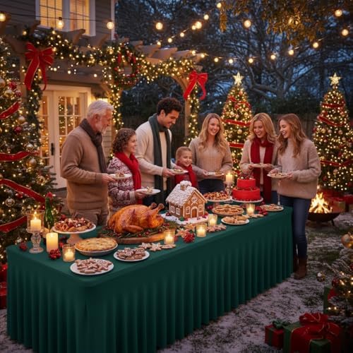 2 Pack Spandex Table Skirts 6ft,Hunter Green for Christmas Decor - Image 2