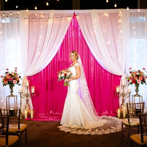 40x10ft Shimmer Hot Pink Sequin Backdrop Curtain for Parties-8 Panels 5x10ft Thick Wrinkle Free Glitter Fuchsia Photo Backdrop Drapes Curtains for Wedding Hot Pink Theme Party Photography Background - Image 3