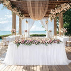 White Table Cloths 8 Foot Rectangle Stretch Ruffle Tulle Tablecloth Spandex Fitted Table Cover for 8 Foot Tables White Tulle Table Skirts Rectangle Tables 8ft Elastic Party Wedding Table Cloths 6Pack - Image 4