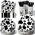 400 Pcs Disposable Black Cow Print Tableware Set for 50 Guests by COSINIA