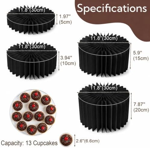 iobiotio Foldable Cake Stand, Reusable Buffet Risers, 4 Pack Round Dessert Stands with Acrylic Tops, Cardborad Display Stands for Weddings, Birthdays, Baby Showers, Parties, Home Decor, Black - Image 2