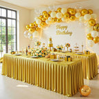 2 Packs Gold Satin Tablecloths Rectangle 8FT, Glitter Spandex Fitted Stretch Table Covers Wrinkle-Free Floor Length Shimmer Table Skirt for Weddings Parties Baby Shower Banquets Vendor Events - Image 5
