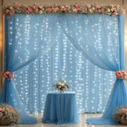 Wish Care 20x10FT Blue Wrinkle Free Backdrop Curtains with Lights String for Parties - Photo Curtain Backdrop with Lights for Wedding Decorations, Bridal Baby Shower Birthday Party Photography - Image 6