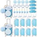 Retrowavy 72pcs Mini Suitcase Party Favors Box, Girls Trip Gift with Mini Luggage Box, Compact Mirror, Scrunchie, Keychain, Makeup Sponge, Eye Mask(each 12) for Travel Wedding Bachelorette Party(Blue) by Retrowavy