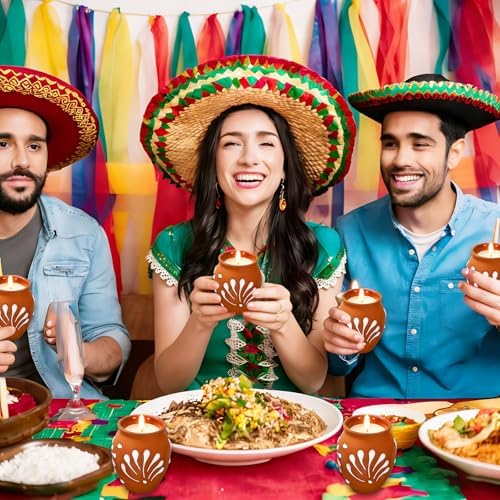JarThenaAMCS 12 Pcs Cantaritos De Barro Mexicanos Candles Mini Terracotta Clay Pottery Candle Brown White Floral Decorative Mexican Candle for Cinco De Mayo Party Decoration Gifts - Image 7
