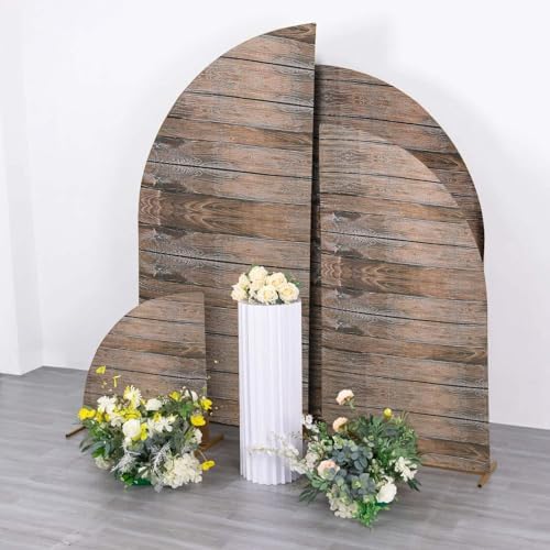 Efavormart Set of 4 Brown Rustic Wood Print Spandex Chiara Backdrop Covers, Fitted Half Moon Arch Slipcovers 2.5ft-7ft for Farmhouse and Woodland Decor - Image 6