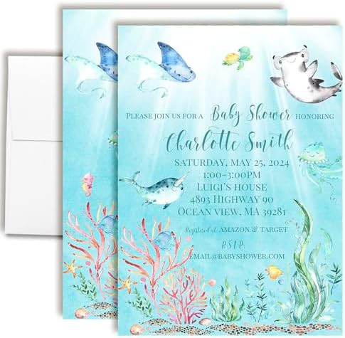 Amanda Creation Custom Baby Shower Invites Underwater Baby Shower Invitations 20 5x7 Custom Personalized Invites With Envelopes by AmandaCreation