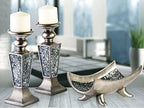 Creative Scents Schonwerk Silver Pillar Candle Holder Set of 2 - Crackled Mosaic Design - Centerpiece Table Decoration - Coffee Table Decor - Decoration Centerpiece for Living/Dining Room - Best Gift - Image 4