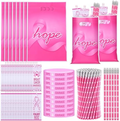 Resurhang 200 Pcs Breast Cancer Awareness Items Bulk, Pink Ribbon Gifts by Resurhang