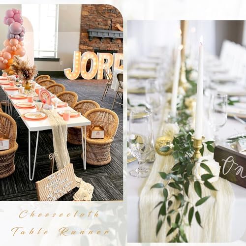 12 Pcs Beige Cheesecloth Table Runner 10FT Runner for Tables Boho Gauze Fabric Table Runner Decoration Rustic Sheer Runner for Wedding Bridal Shower Birthday Party Table Decor (35 x 120 Inches Long) - Image 5