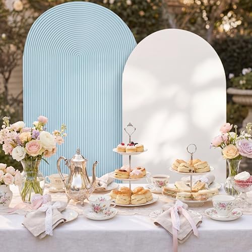 2 Set Wedding Arch Cover Blue White Ripple & Solid Stretchy Backdrop Cover - Image 4