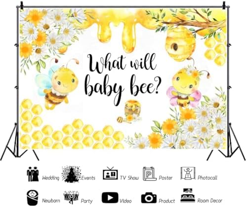 Bee Baby Shower Backdrop What Will Baby Bee Gender Reveal Background Floral Honeycomb Baby Shower Newborn Party Decoration Photo Backdrop Cake Table Banner Wall Decor 10x8ft - Image 2