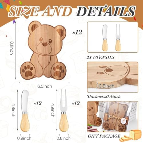 Ziliny 12 Set Baby Shower Prize Bear Shaped Cheese Board Gift, Acacia Color - Image 2