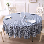 Navy Blue White Gingham Tablecloth Round Dia.70“ by KMASANIJI