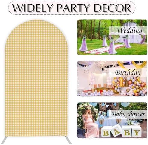 Ginger Yellow Checkered Arch Backdrop Cover 6.6FT Yellow Gingham Stretchy Spandex Arch Stand Cover for Birthday Baby Shower Ceremony Wedding Party Decoration (Only Cover) - Image 5