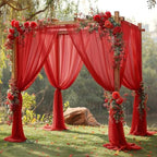 10ft x 10ft Red Backdrop Curtain Drapes, Wrinkle-Free Sheer Chiffon Fabric Photo Backdrop Panels for Wedding Arch Party Ceremony Stage Decoration - Image 2