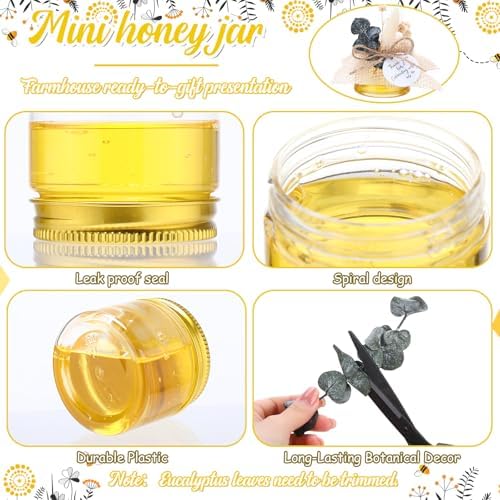 60 Set 1.5 oz Mini Plastic Honey Jars Small Honey Jars Party Favors in Bulk with Gold Lids Wood Bee Dipper Thank You Card Burlap Fabric Twine String Natural Plant for Baby Shower Wedding Gift - Image 4
