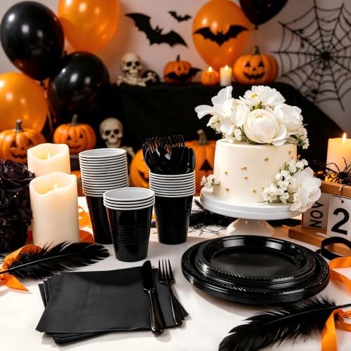 MirthMood 350PCS Black Disposable Plates,black plates disposable for party - Image 6